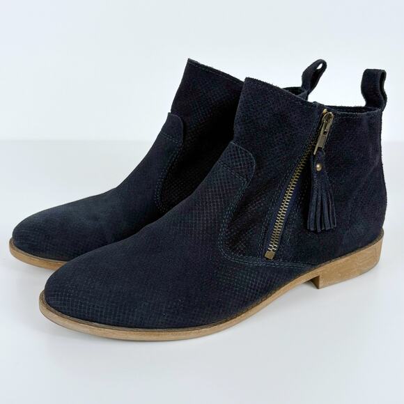 Tamaris Cigarra Blue Suede Leather Ankle Boots Size 39 Minimalist Casual Classic - Picture 1 of 15